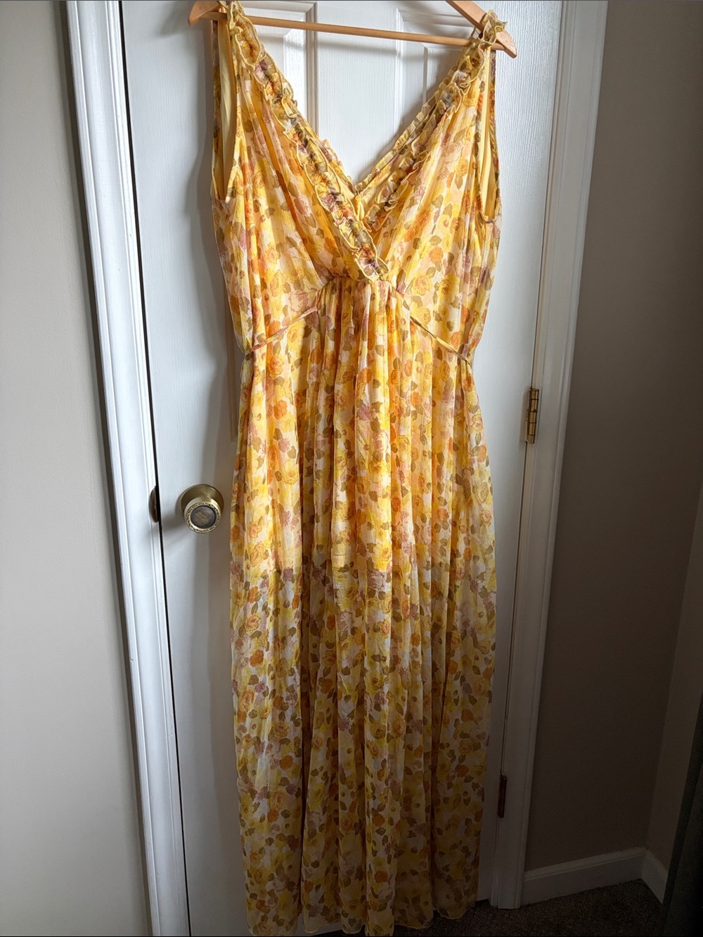 Aakaa Yellow Floral Maxi Dress - Lightweight V-Neck Summer Maternity Dress